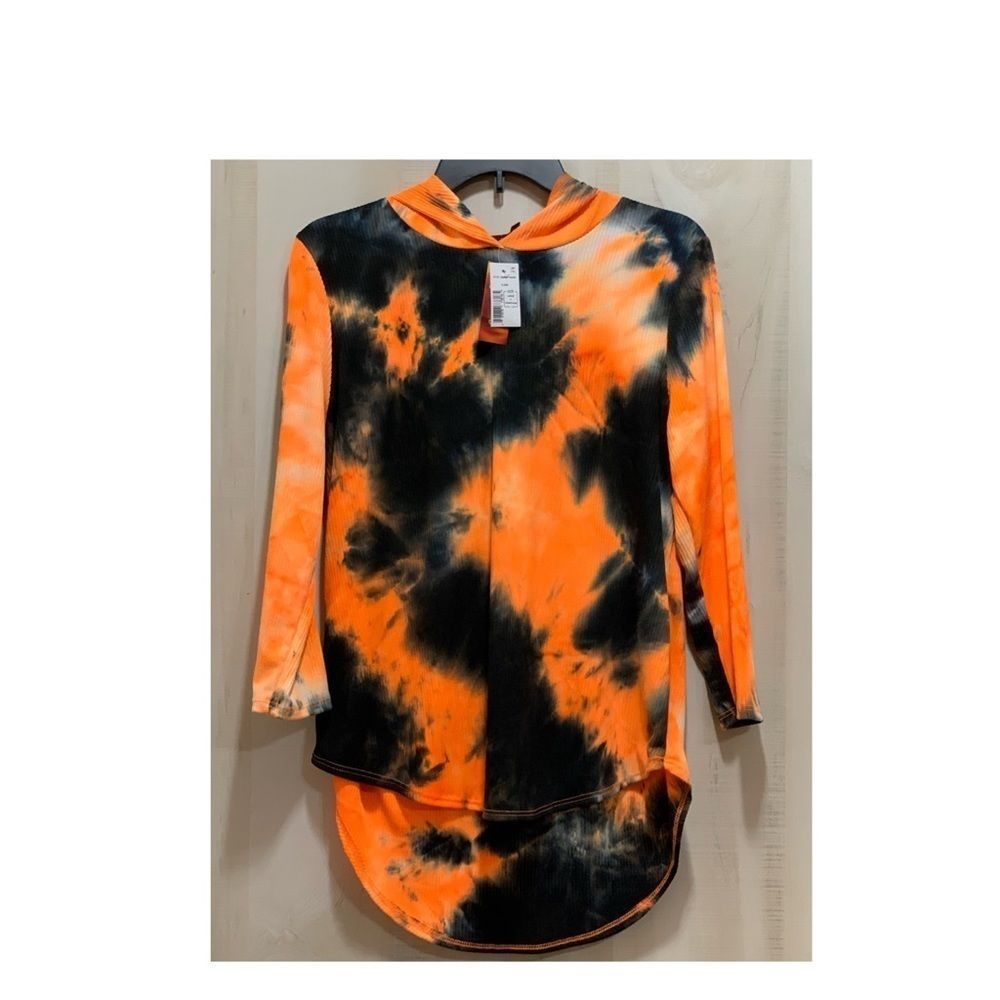 Discreet Tie Dye Hooded Tunic Top High-Low Hem